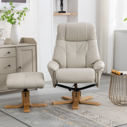 Dubai Recliner Chair & Footstool in Mushroom Plush